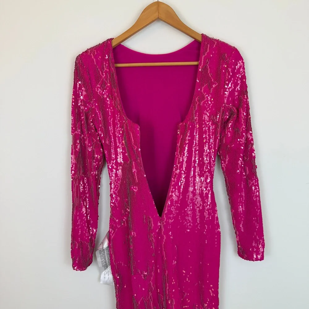 NWT Dress The Population Natalie Sequin Dress Women XXS Stretch Hot Pink Bodycon - Picture 7 of 15